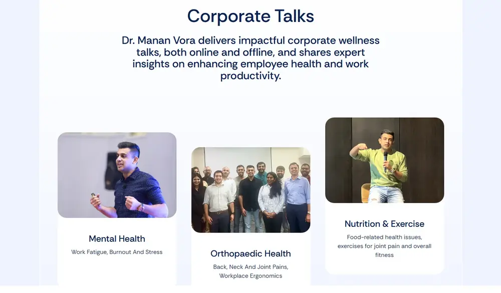 Dr. Manan Vora's corporate wellness talks on mental health, orthopaedic health and nutrition