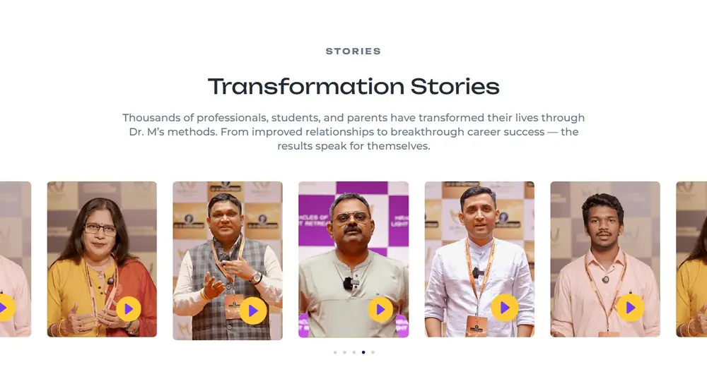 Transformation stories video testimonials on Meghana Dikshit website