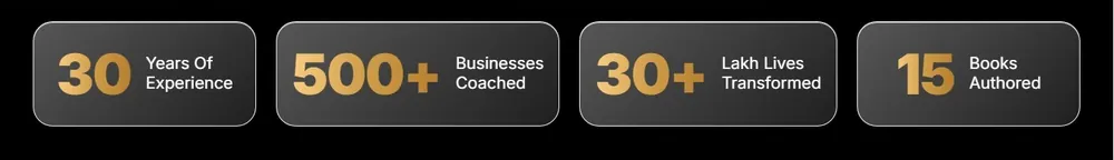 Sneh Desai homepage stats: 30 years of experience, 500+ businesses coached, 30 lakh+ lives and 15 books